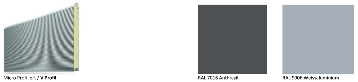 6 Torpaneelen Oberfläche Standard Micro Profiliert V Profil RAL Anthrazit 7016 9006