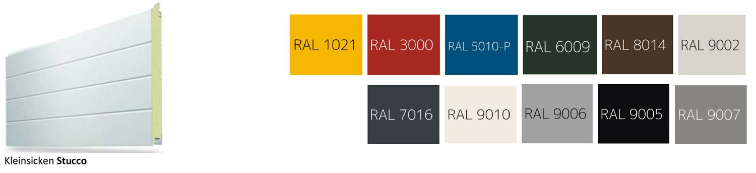 9 Torpaneelen Oberfläche Standard Kleinsicke Stucco RAL 1021 3000 5010 p 6009 8014 9002 7016 9010 9006 9005 9007